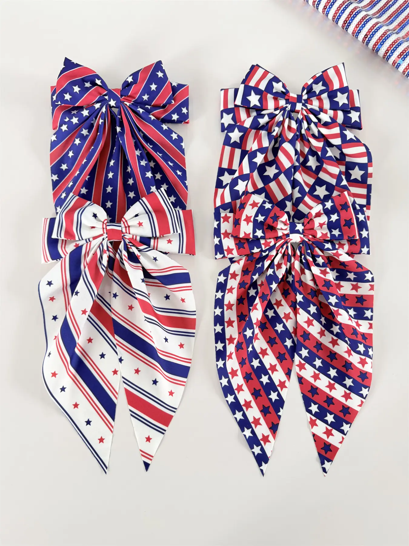 4pcs America Independence Day Hair Accessories Set, American Flag Print Star Bow Clips Barrettes, Blue Classic Colors, Women Party Headwear, Hair Bows Decorative Hair Clips, Fashion Hair Accessories