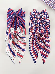 4pcs America Independence Day Hair Accessories Set, American Flag Print Star Bow Clips, Blue Classic Colors, Women Party Headwear