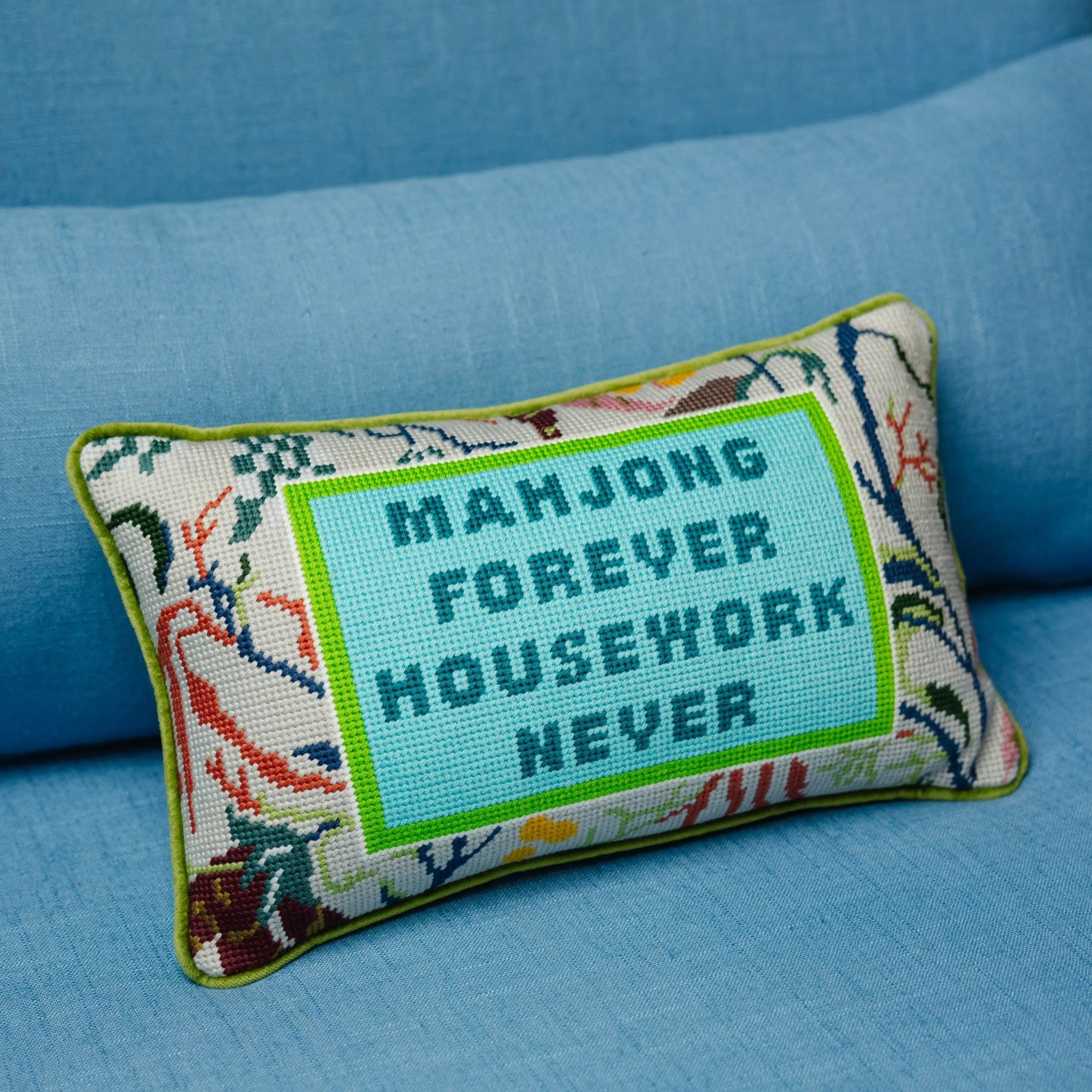 Furbish Mahjong Needlepoint Pillow