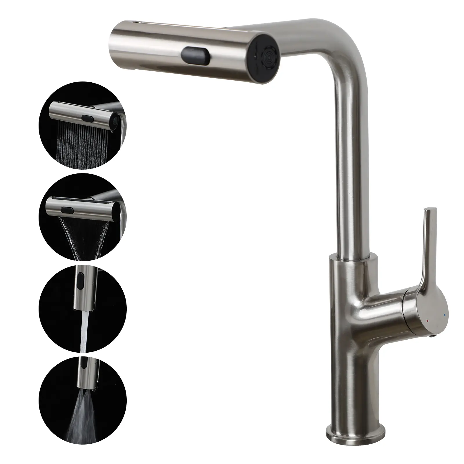Lordear Glam SUS304 Stainless Steel Waterfall Kitchen Faucet with Pull-Down Sprayer, 4 Modes (Rain, Waterfall, Stream, Sweep), 90° Rotating Nozzle, Retractable PEX Hose - Modern Kitchen Fixture for Home Improvement
