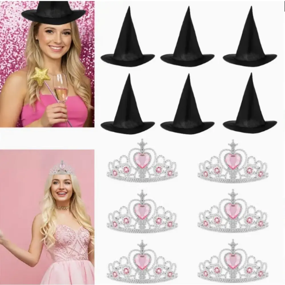 12pcs Witch Hat and Princess Crown Set, Witch Costume Accessory, Plastic Jewel Crown, Costume Accessory Dress Up Hair Accessories for Carnival, Christmas, Halloween, Easter, Hanukkah, Thanksgiving, Halloween Costume, Halloween Costume Women tiktokshopspri