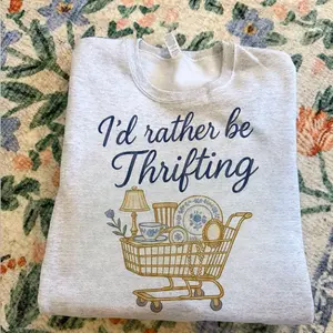 I’d Rather Be Thrifting Shirt, Vintage Thrift Lover Graphic T-Shirt, Cozy Cottagecore Aesthetic Tee, Cute Retro Shopping Shirt