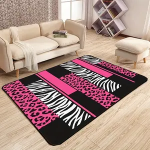 Leopard Print Zebr Carpet Premium Flannel Slip Backing Pink White Black Cheetah Design Area Rug for Living Room Bedroom Dining Room Under Table Chair Mat Non Slip Floor Mat Home Decor
