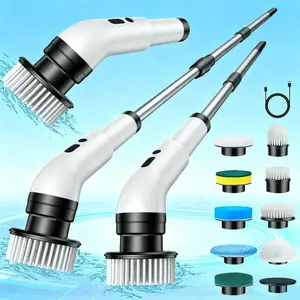 Electric Spin Scrubber, Cordless Shower Scrubber with IPX7 Waterproof, Electric Cleaning Brush, Multi-Surface Use, and Long Battery Life, 2 Adjustable Speed & Extendable Handle, 9 Replaceable Brush Heads, Multi-Purpose Cleaning Kit for Bathroom & Kitchen