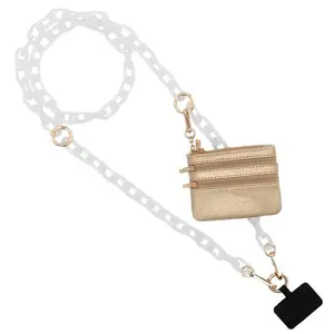 Secure Card Holder & Zippered Pouch Anti-Loss Phone Strap with Adjustable Chain and Charm Accessory