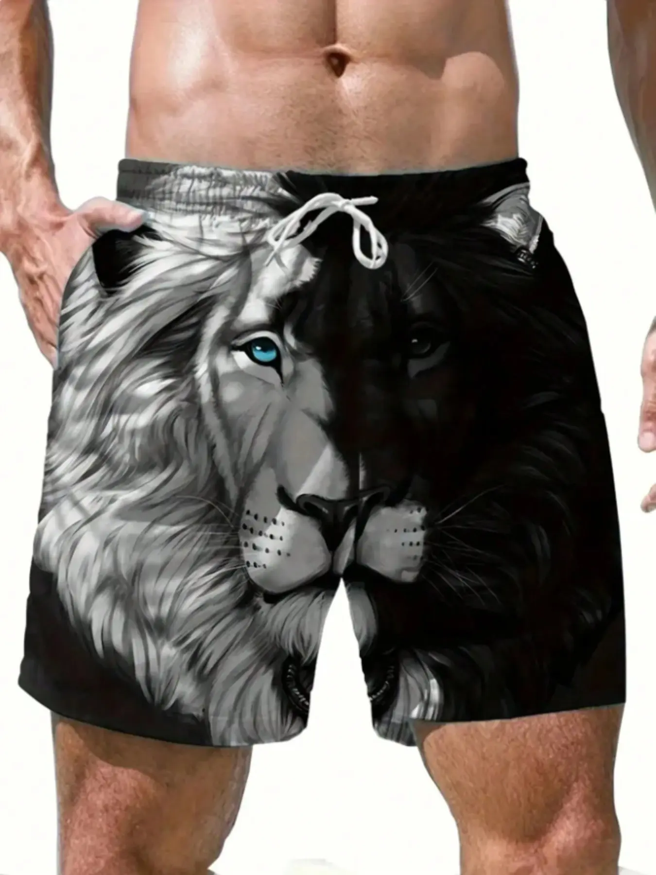 Men's Lion Pattern Shorts, Summer Casual Fitted Shorts, All over Print, Graphic Print Shorts, Comfortable and Stylish, Perfect for Daily Wear, Casual Sport Shorts, Casual Sports Shorts, Casual Athletic Shorts
