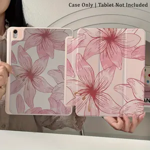 Cute Floral Pattern Transparent Acrylic Case for iPad, Anti-Drop Protection, Three-Fold Stand, Fits iPad 10th/9th/8th/7th/6th/5th Gen/air/pro 11 Inch Tablet Protective Cover