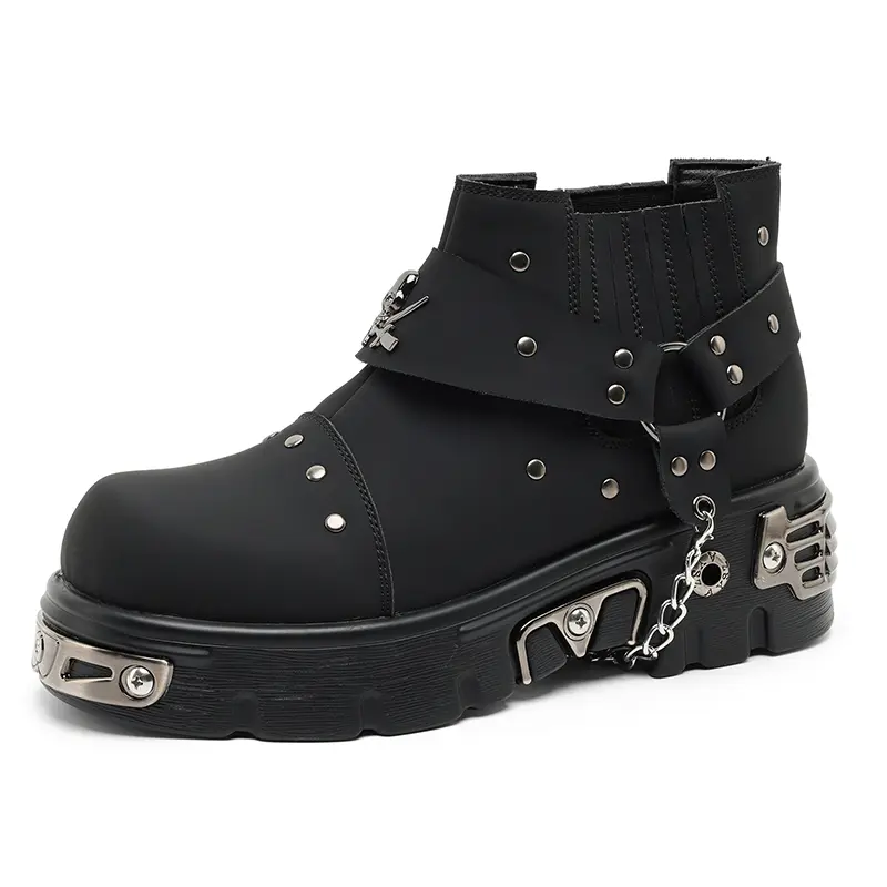 VibeSteps Chelsea Boots Men's Dark Rock Punk Metal Low-Top Short Boots Men's Trendy Cyber Derby Leather Shoes 561224-J blChelsea Boots Men's Dark Rock Punk Metal Low-Top Short Boots Men's Trendy Cyber Derby Leather Shoes 561224-J black daily walk
