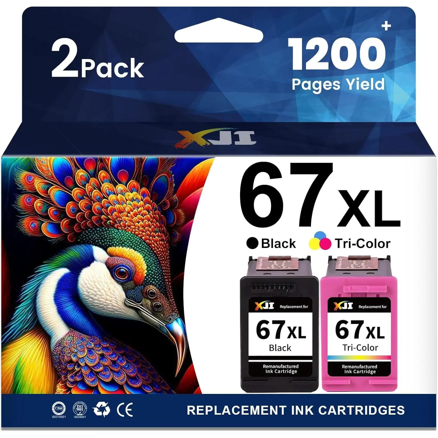 Remanufactured Ink Cartridges  for  67XL 67 XL Black Color Combo Pack, for Deskjet Plus 2700 2700e 2755 2755e 2855e 4100 4100e 4155 4155e 4255e Envy Pro 6000 6055e 6400 6455e Printer
