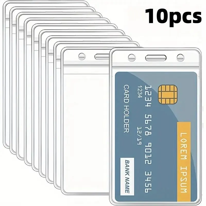 Clear PVC Waterproof ID Badge Holder, 10pcs Transparent ID Card Holder, Id Holders For Badges, Identification Badges Supplies for Office Workers & School Students, Transparent Design, Protects Id, Versatile Use