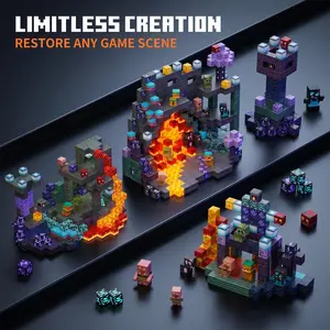 Magnetic Building Blocks Cave Theme Diorama Kit, Minecraft-Inspired Creative Toy for Home Play
