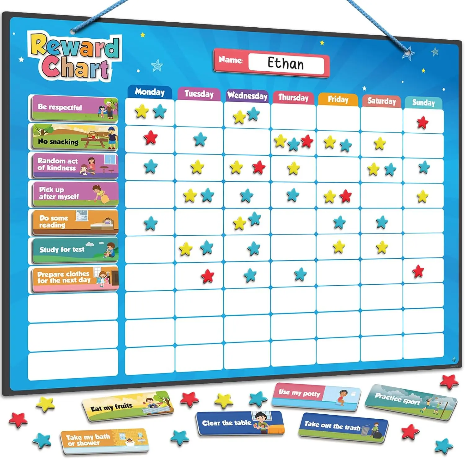 Magnetic Kids Responsibility Reward Chart - 3D Stars, Engaging Chore Tasks - Home & School Behavior Chart, Ideal for Ages 3-9, Multiple Kids