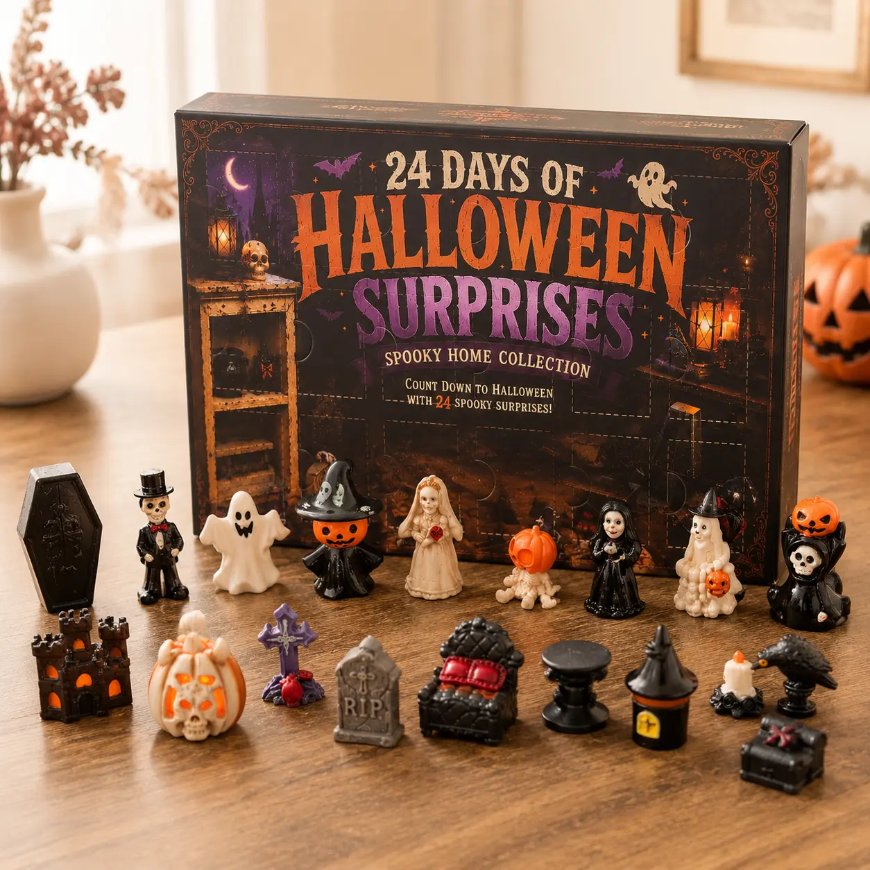 24 Days Halloween Advent Calendar, Surprise Countdown Calendar with Mini Collectible Figures for Kids, Halloween Gift and Holiday Party Decor