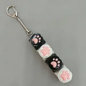 Portable Silicone Cat Paw Clicker Keychain, LED Light Glowing Fidget Toy, Keyboard Style Button, Stress Anxiety Relief Gift