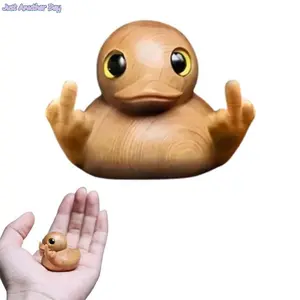 Funny Middle Finger Duck Figurine, Handmade Wooden Mini Duck Statue, Sarcastic Desk Decor for Office, Home or Car, Gag Gift for Birthday, Christmas & Stocking Stuffer