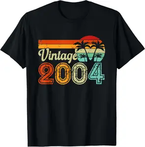 100% Cotton Vintage 2004 20th Birthday Gift Men Women 20 Year Old Retro T-Shirt