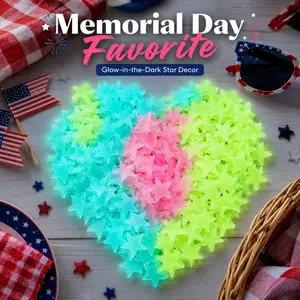 2-Piece 3D Glow-in-the-Dark Star Decorations, Peel-and-Stick Ceiling Wall Decals for Kids’ Room, Memorial Day Sleepover Party Home Decor