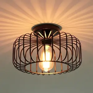 Industrial Style Recessed Ceiling Light, Indoor Lighting, Metal Cage Fixture, Vintage Farmhouse Chandelier, No Bulb Included, Zq-1x-Zq Model