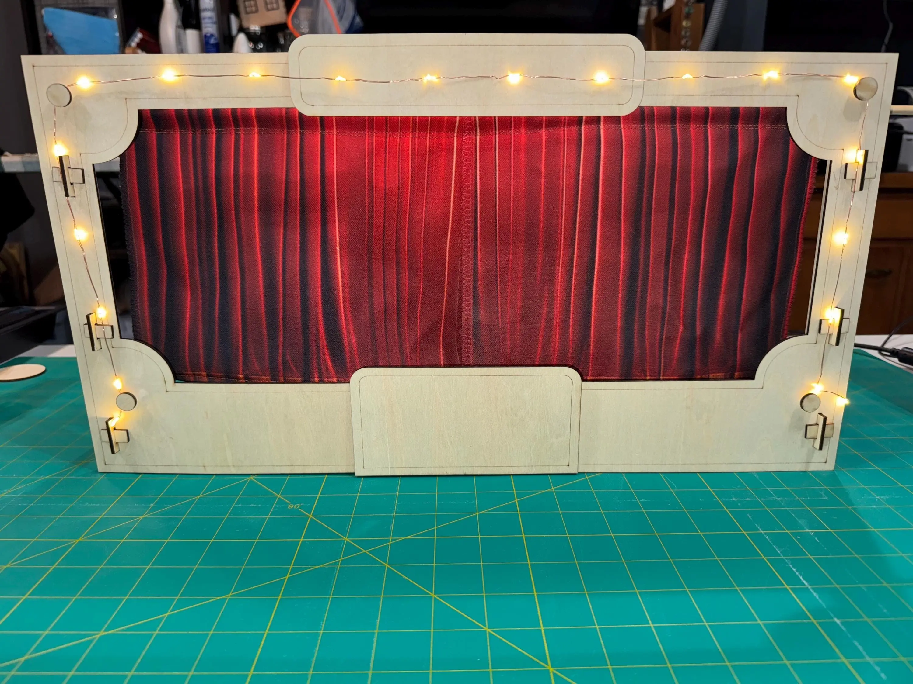 Wooden Tabletop Puppet Theater Kit – DIY Stick Puppets, Curtains & Fairy Lights