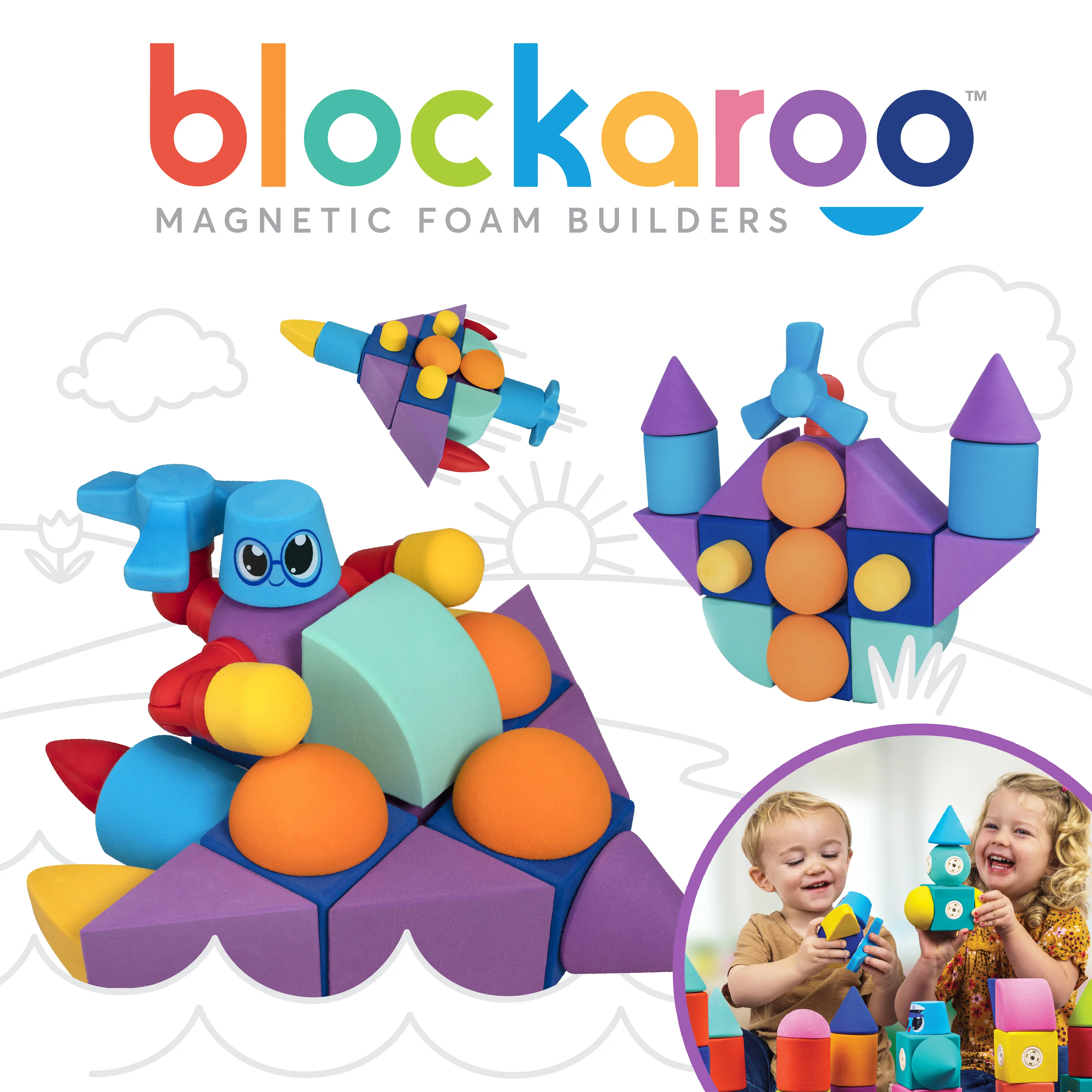 Blockaroo Magnetic Foam Building Blocks - 50-Piece Building Set for Kids Ages 3-6, STEM Preschool Toy, Bath Time Fun & Learning, Gift Ready