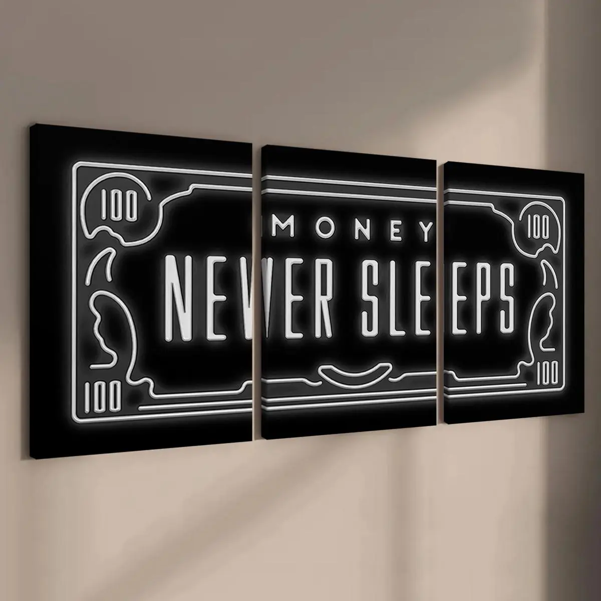 Money Pattern Abstract Face Design Cool Wall Art, Wall Prints, 3 Counts/set Wooden Framed Canvas Wall Decor, Modern Art Wall Decoration for Home Living Room Bedroom Office Dormitory, Creative Design Print