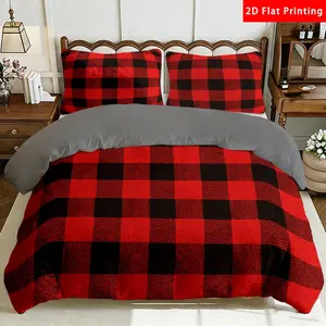 2/3 Pcs 2D Flat Buffalo Plaid Milk Velvet Duvet Cover Set Red Black Plaid Bedding Set Quilt Cover 1 Duvet Cover + 1/2 Pillowcases Rustic Farmhouse Top Sheet Decorative Bedding Bedroom DecorThe Preferred Pick for Bedding