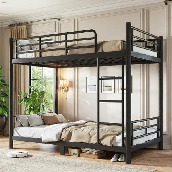 Bellemave Black Round Tube Metal Bunk Bed for Teens & Adults - Space-Saving, Noise-Reduced, No Box Spring Needed, Convertible to 2 Separate Beds