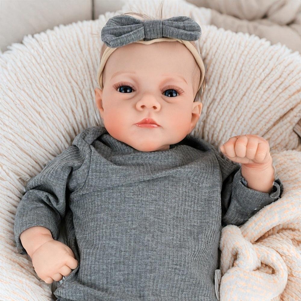 Lily 19-in (48cm) Realistic Reborn Baby Doll Girl, Cloth & Vinyl Body-Limbs, Unisex Fabric Build, Hand Painted Hair, Opened Real-Look Eyes, 2.2lbs Lifelike Toy for 3+ Collectors, Christmas/Birthday Gifts