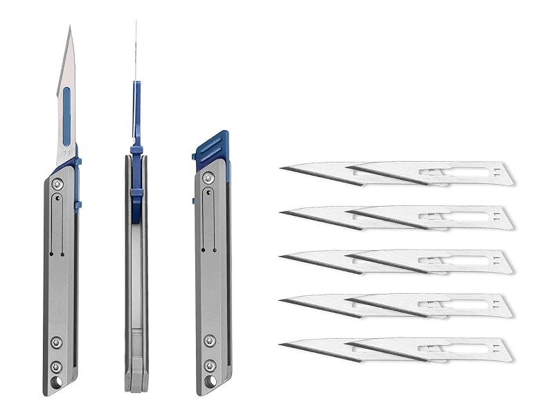 micro tech TKK3 Foldable Titanium Utility Knife, Small EDC Pocket Knife with 10pcs Replaceable #11 Blades, Folding Pocket Utility Knife for Outdoor, Cool Gadgets gift for Men