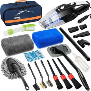 20 count  Cleaning Wash Kit Interior Detailing Cleaner Kit with High Power Handheld Vacuum, Brush Set, Windshield Tool, Gel, Duster, Towels, Complete  Care Tools, Blue