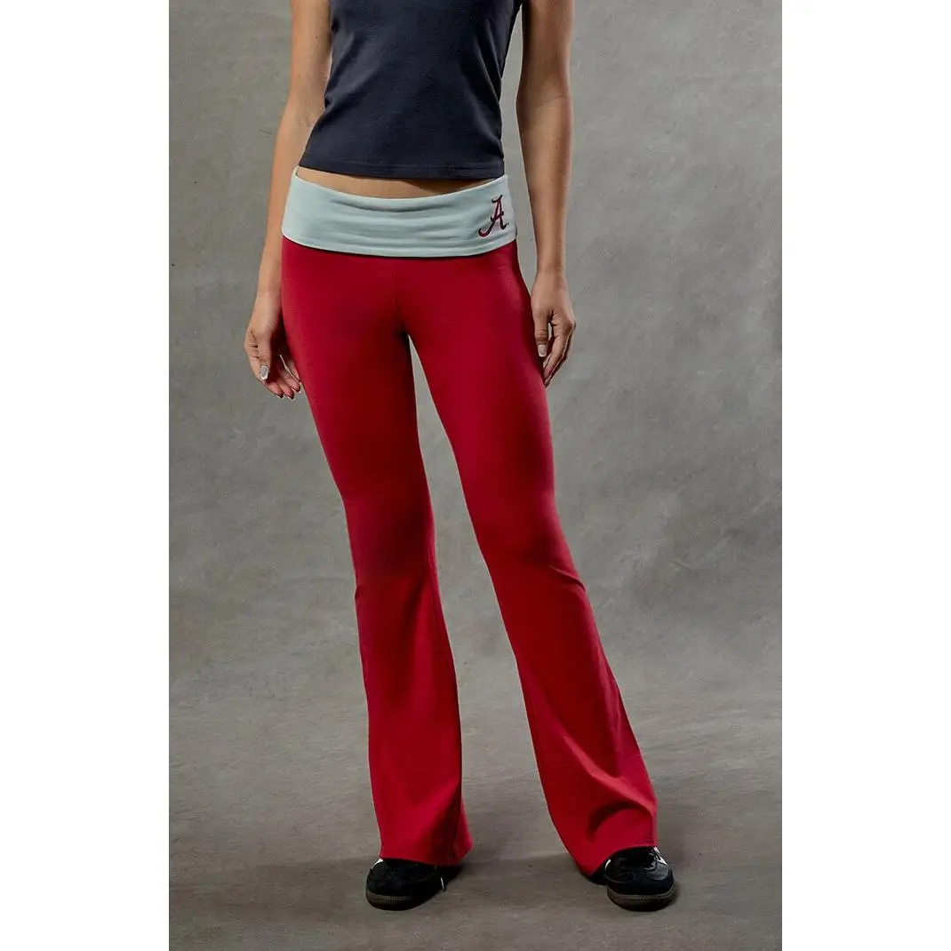 WILD COLLECTIVE Women's Alabama Crimson Tide Fold-Over Flare Yoga Pants
