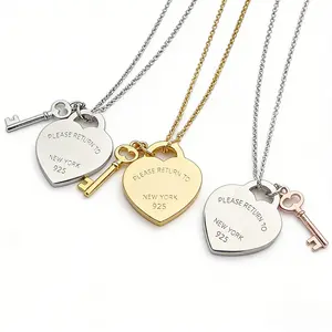 【T Family Heart Brand Key Pendant Necklace for Women】Fresh Heart Fashion Versatile Collarbone Chain Niche Design Neck Jewelry Holiday Gift L866