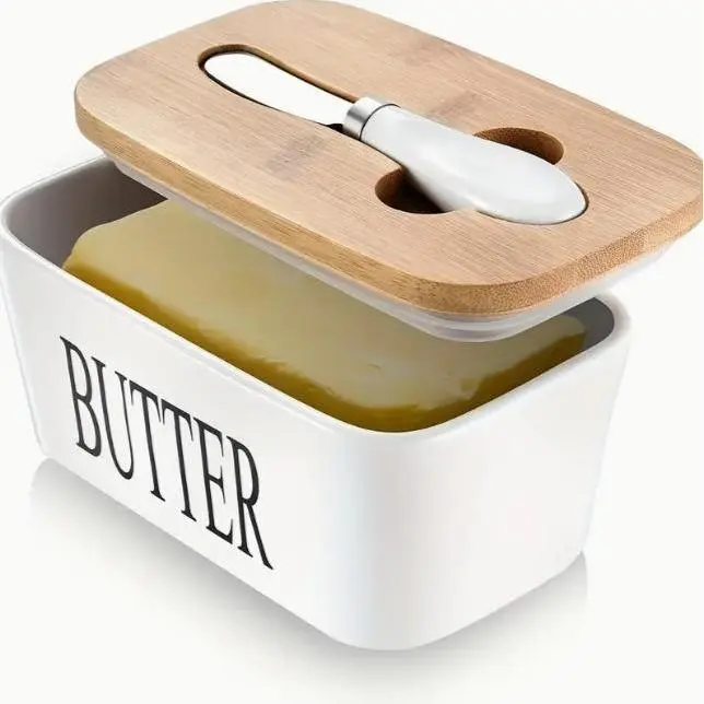 Large Capacity Ergonomic Ceramic Butter Plate Set with Lid - Lead-Free Durable Knife, Scratch-Free Filament Silicone Seal, Storage, Everyday Dishwasher-Safe Easy-Clean Kitchenware for Safer Eating Environment, Ideal Gift for Butter Lovers, Kitchen Organiz