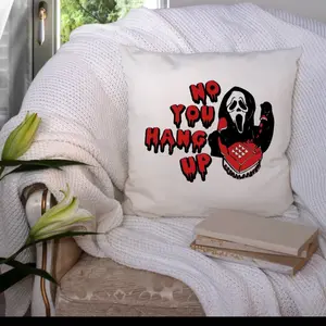 Scream Horror Movie Pillowcase - ‘No You Hang Up’ 18x18 Cotton Throw Pillow Cover - Halloween Home Decor - Scary Movie Fan Gift