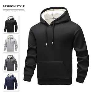 Hooded fleece sweatshirt with basic versatile style, inner fleece lining locks in warmth and keeps out the cold. Drawstring hood adds casualness, large pocket convenient for storage. Available in multiple colors, perfect for students, office workers, and