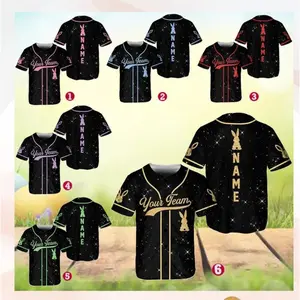 Custom Easter Baseball Jersey, Bunny Baseball Shirt, Custom Name Jersey, Glitter Bunny Shirt (Printed Glitter, Not Glitter