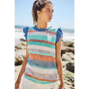 Striped Flutter Sleeve Top