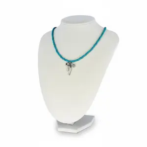 Bow Shaped Bead Choker Necklace, Charm Decoration Jewelry with Pink or Teal Beads, Bead Necklaces, Charm Decoration Necklaces