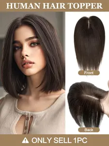 Real Human Hair Toppers for Women Daily 360° 3D Hair Pieces with Thinning Hair Upgrade Middle Part Glueless Clip in Bangs20, 25, 30, 35cm Middle Part Bangs Hair Extension, Increases Top Volume, Creates Atmosphere, Perfect for Daily Wear, High-Quality