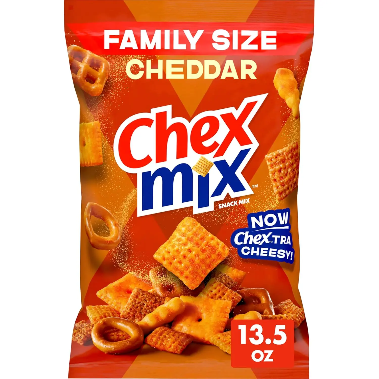 Cheddar Snack Mix Family Size 13.5 oz Crunchy Savory Snack Bag with Cheese Flavor for Party and On-the-Go Snacking