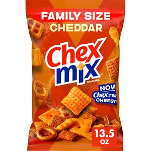 Cheddar Snack Mix Family Size 13.5 oz Crunchy Savory Snack Bag with Cheese Crackers & Pretzels for Party Pleasers