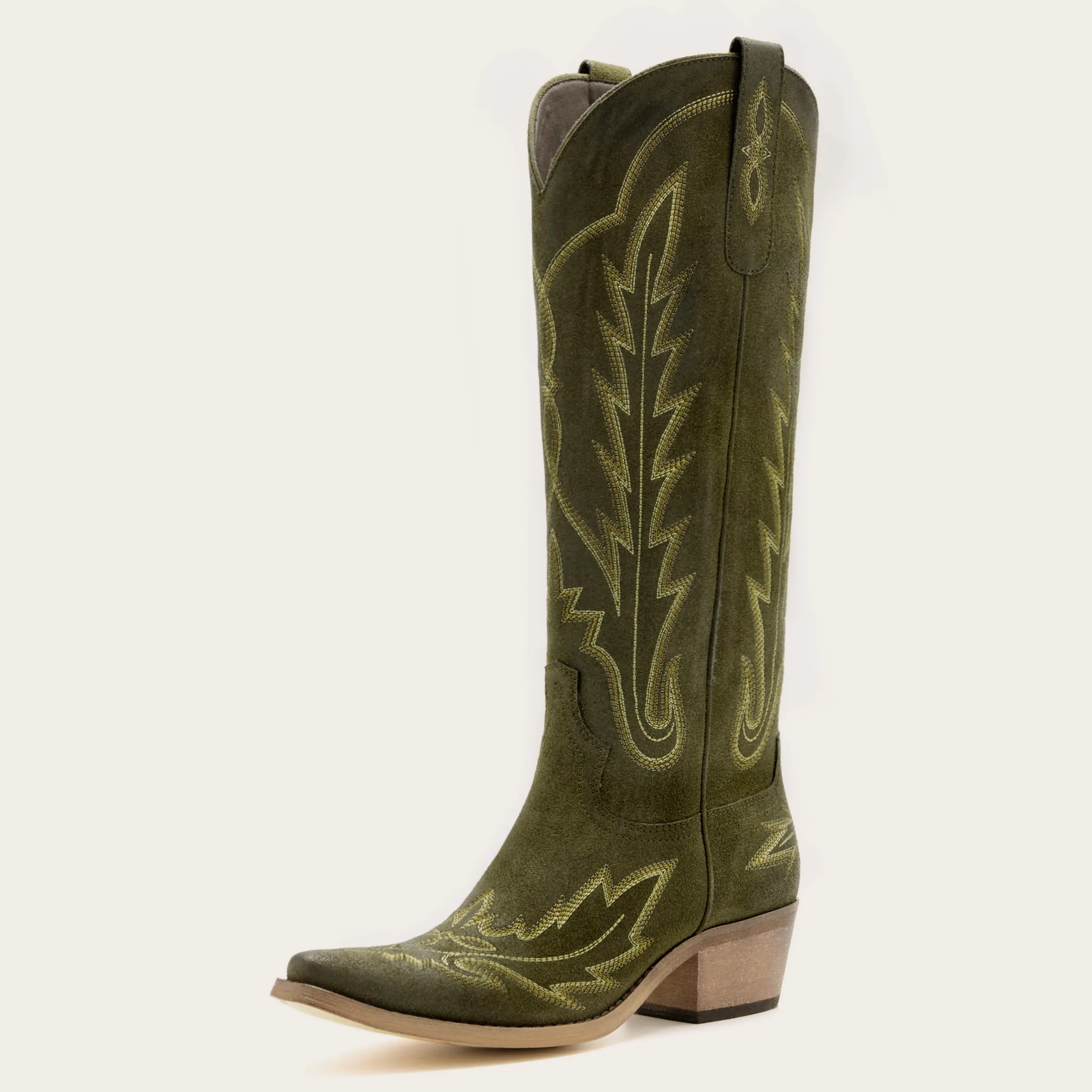 Classic Tall Cowgirl Boots with Flame Embroidery Western Design Comfortable Heel Soft Fit for Women Snip Toe Side Zipper Breathable Mesh Lining