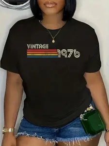 100% Cotton Vintage Retro Birthday Tees Vintage 1976 Chest Stripe Birthday T-Shirt