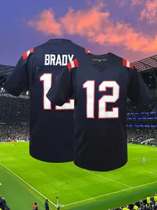 Men's #12 Red American Football Jersey, Casual Short Sleeve Embroidered V-Neck T-Shirt, Party & Football Sports Wear, Embroidery Jersey