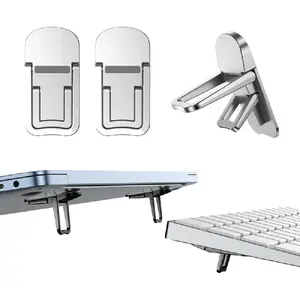 2-Pack Metal Mini Foldable Laptop Stand, Portable Computer Keyboard Stand, with 2 Adjustable Angles, Self-Adhesive Invisible Laptop Stand and Desktop Keyboard Riser (Silver)