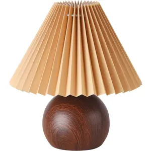 Small Pleated Table Lamp, Modern Bedside Nightstand Lamp with Coffee Lampshade, Cute Lamp for Bedroom Living Room Home Office Decor with E12 Bulb