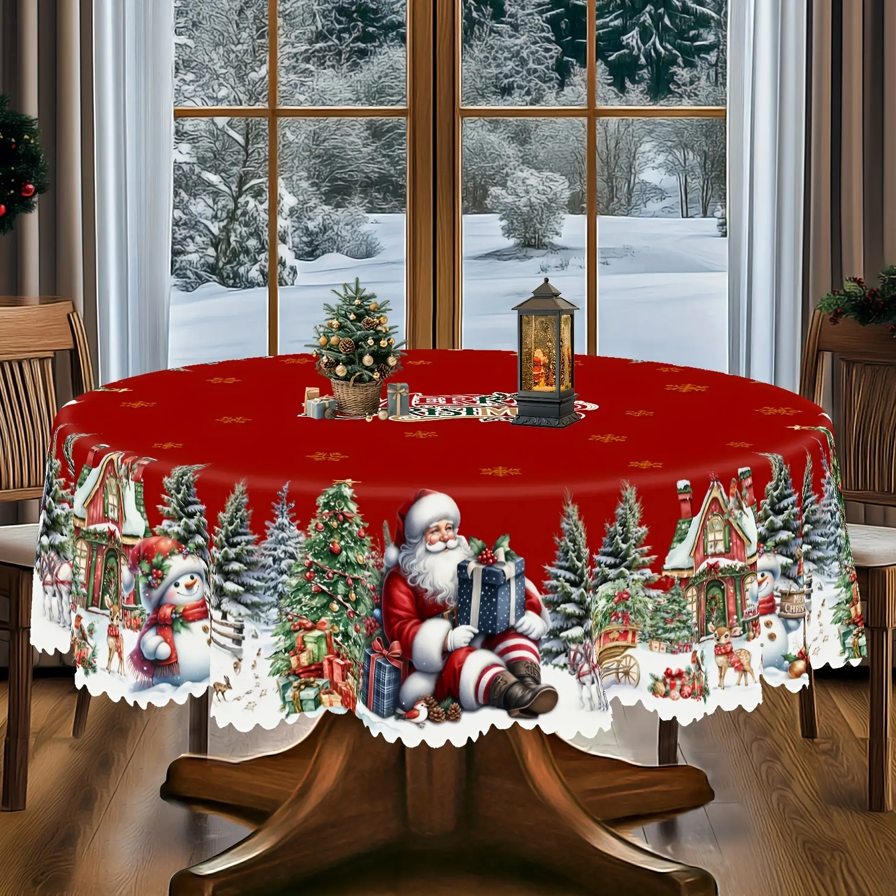 4 Sizes Available, Christmas and New Year Tablecloths, Santa Claus, snowman, and Christmas tree patterned Tablecloth, Christmas party tablecloth, Circular and rectangular tablecloths, Kitchen Accessories, Christmas Gift.