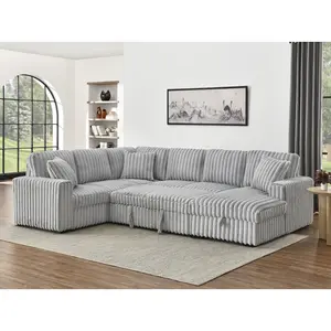122 Inch Pull Out Couch, Rabbit plush Fabric Sofa Bed with USB Ports & Comfy Upholstered, Oversized U Shape Sectional Sleeper Sofa Bed with Storage Chaise, Grey