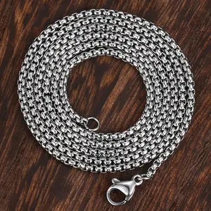 2-4mm Stainless Steel Rolo Box Chain Necklaces for Women Men Fashion Jewelry 18-24 inch charm Gift