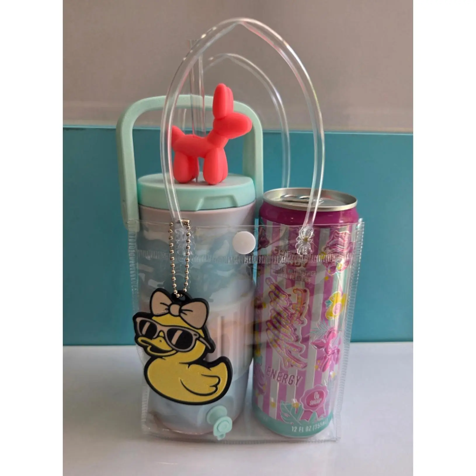 3D Printed Can Cooler Holder 12 oz Slim Cotton Candy Gift Set with Straw Topper and Can Tab Opener